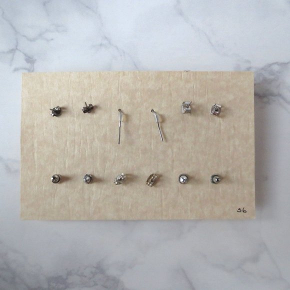 Bundle of Six Earrings S6 Black Camelia Rose Pearl and Faux Diamond Studs - Picture 5 of 5